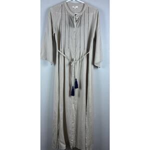 Guadalupe Sz L Evelina Long Tunic Maxi Dress Side Slits Pin Tuck Button Embrd Dr